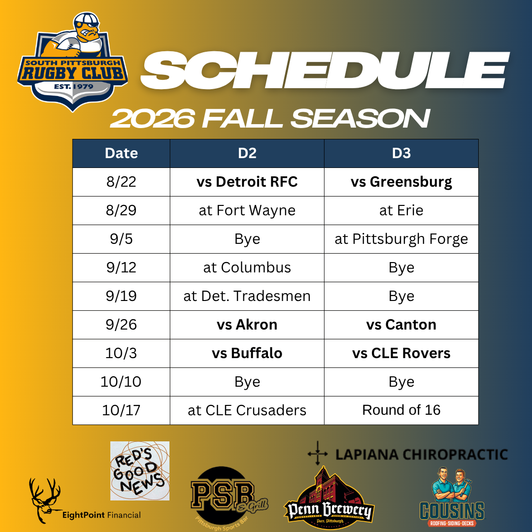 South Pitt Rugby Fall 2026 match schedule poster